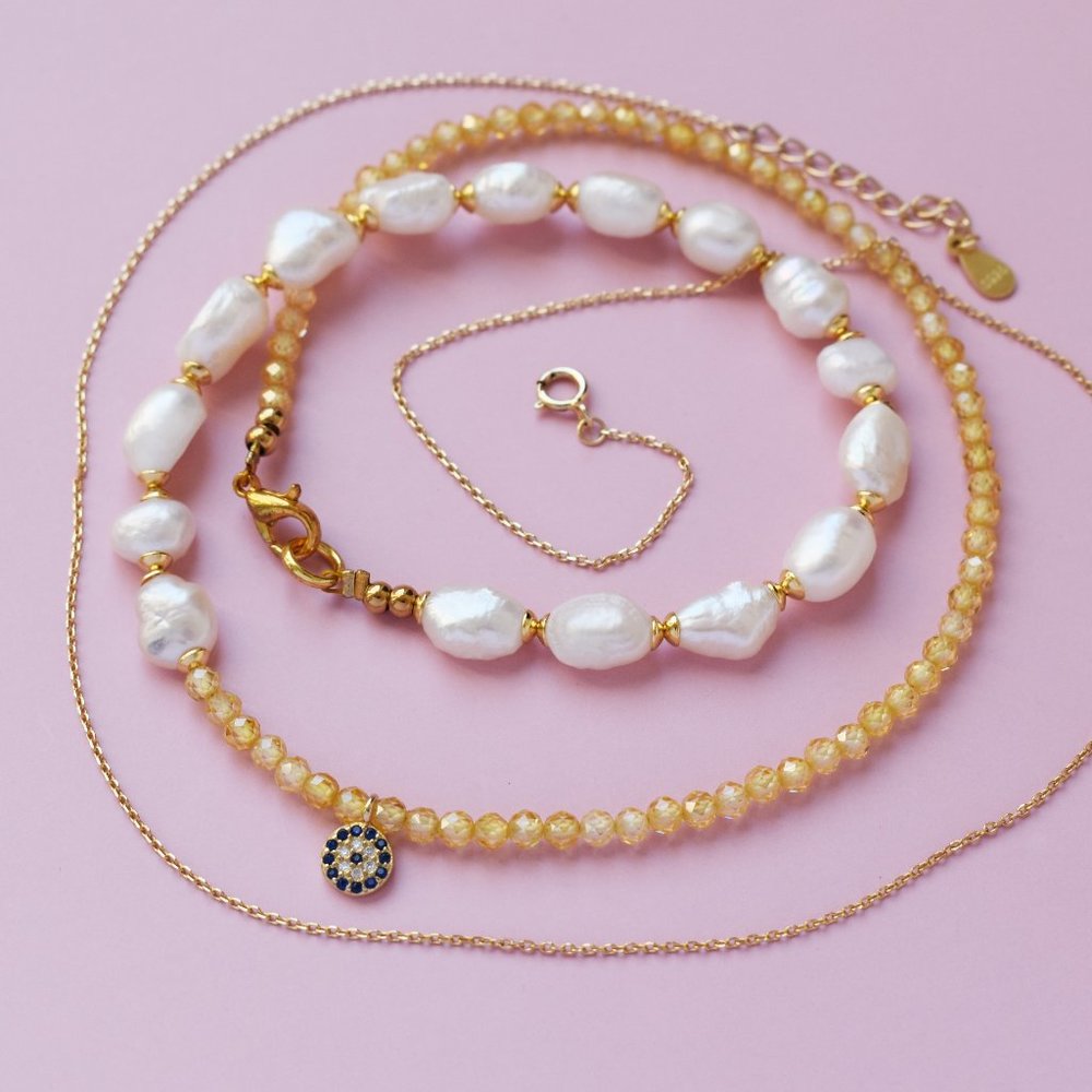 Dainty multi layer necklace choker gold, fancy stack evil eye necklace